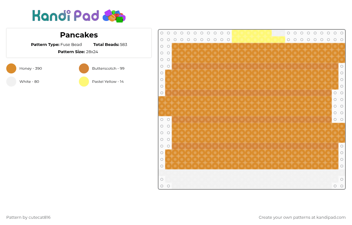 Pancakes - Fuse Bead Pattern by cutecat816 on Kandi Pad - cotdpancakes,pancakes