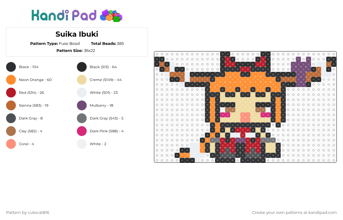 Suika Ibuki - Fuse Bead Pattern by cutecat816 on Kandi Pad - black,beige,orange