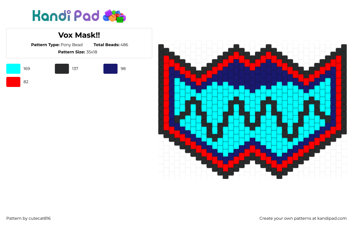 Vox Mask!! - Pony Bead Pattern by cutecat816 on Kandi Pad - light blue