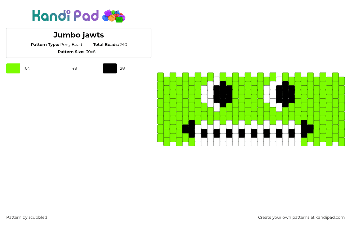 Jumbo jawts - Pony Bead Pattern by scubbled on Kandi Pad - jumbo jawsh,meme,face,youtube,cuff,green,white