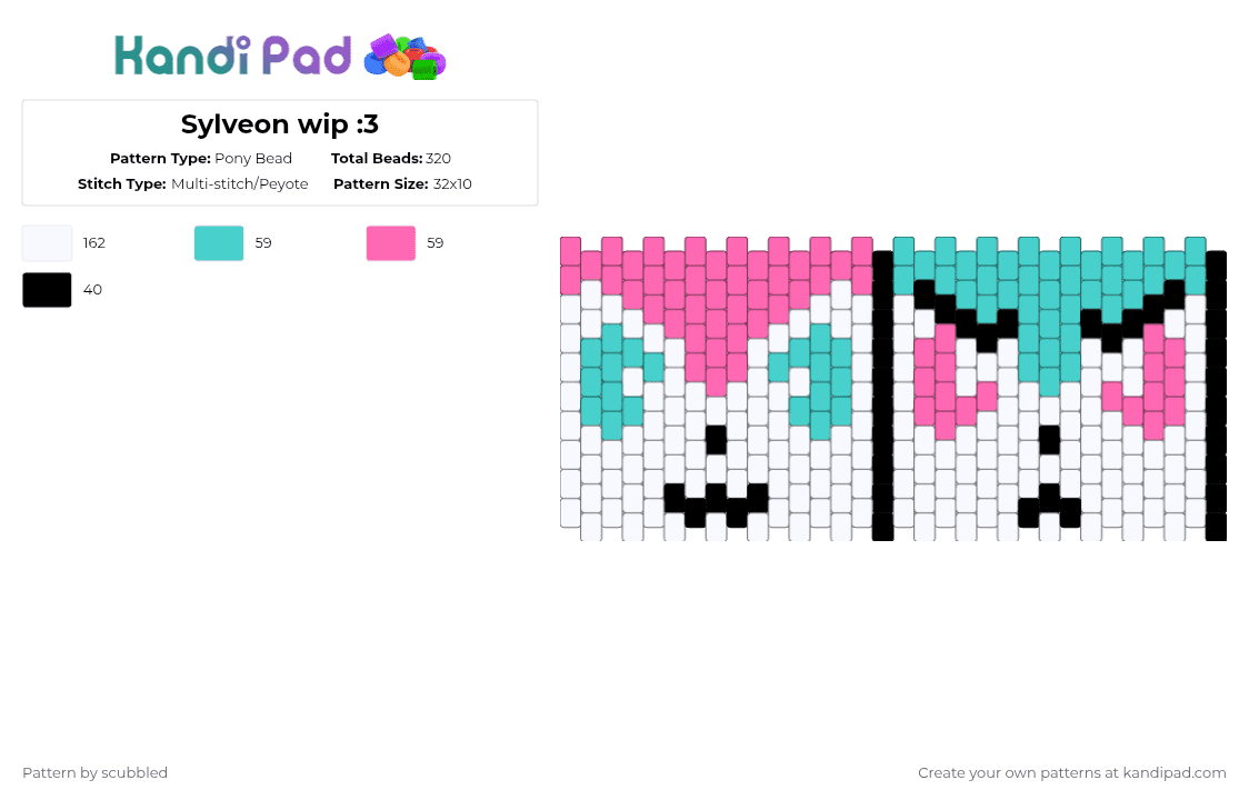 Sylveon wip :3 - Pony Bead Pattern by scubbled on Kandi Pad - light blue,pink