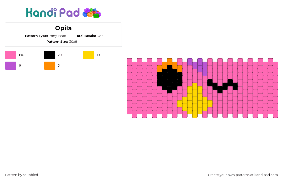 Opila - Pony Bead Pattern by scubbled on Kandi Pad - opila bird,garten of banban,face,video game,character,cuff,pink,yellow