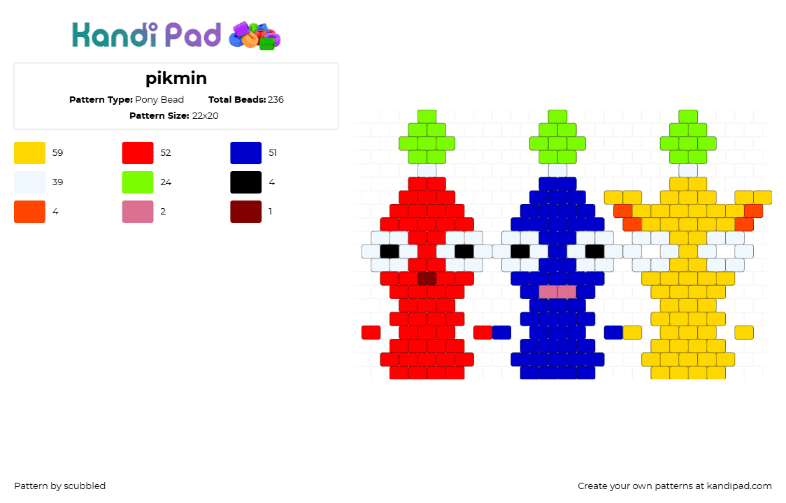 pikmin - Pony Bead Pattern by scubbled on Kandi Pad - pikmin,characters,video game,cute,red,blue,yellow,green