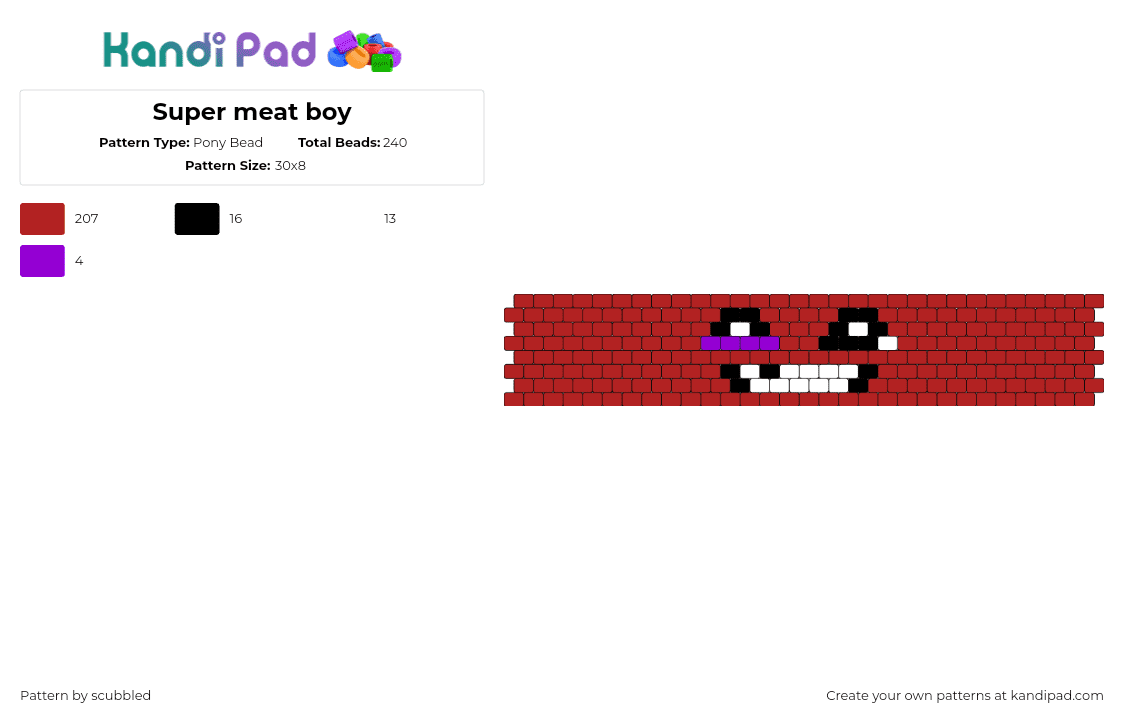 Super meat boy - Pony Bead Pattern by scubbled on Kandi Pad - super meat boy,face,video game,smile,cuff,red