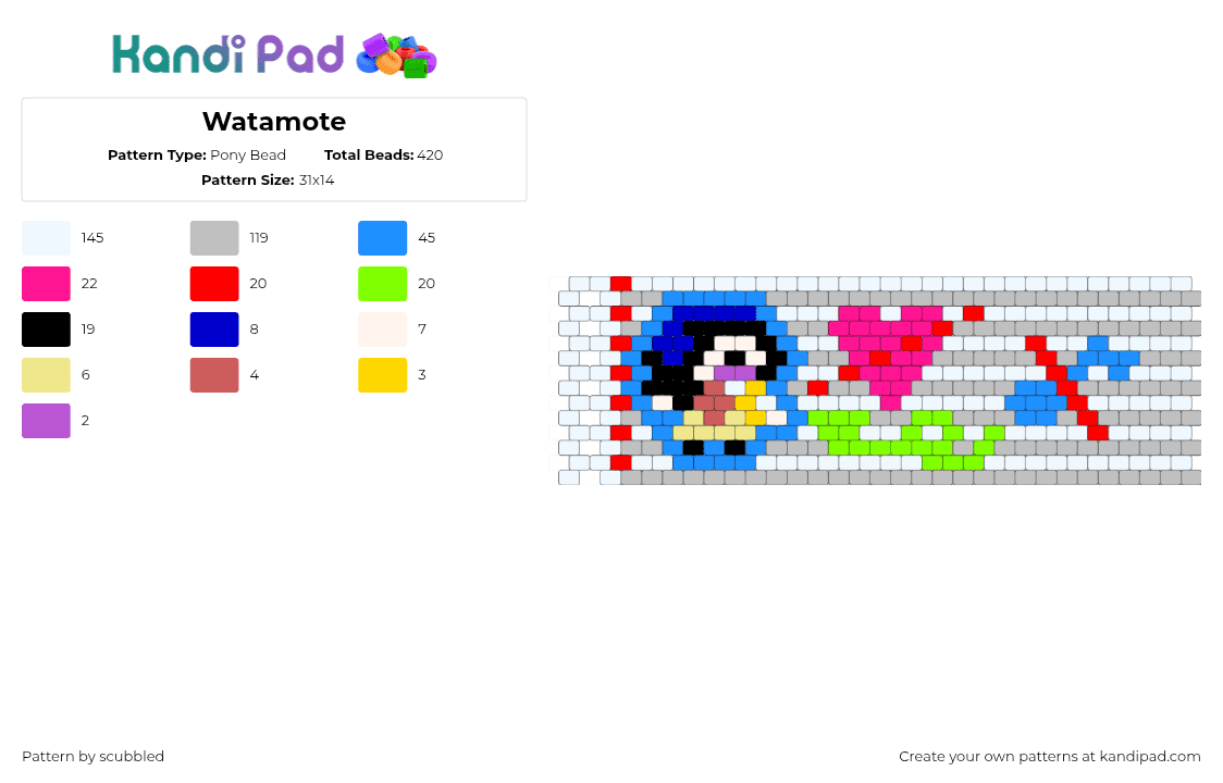 Watamote - Pony Bead Pattern by scubbled on Kandi Pad - watamote,manga,white,beige,light blue
