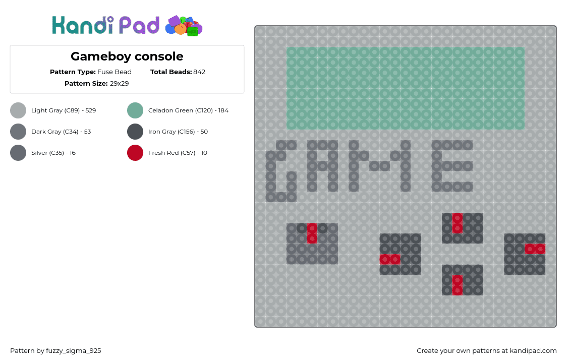 Gameboy console - Fuse Bead Pattern by fuzzy_sigma_925 on Kandi Pad - gameboy,console,nintendo,video game,classic,gray