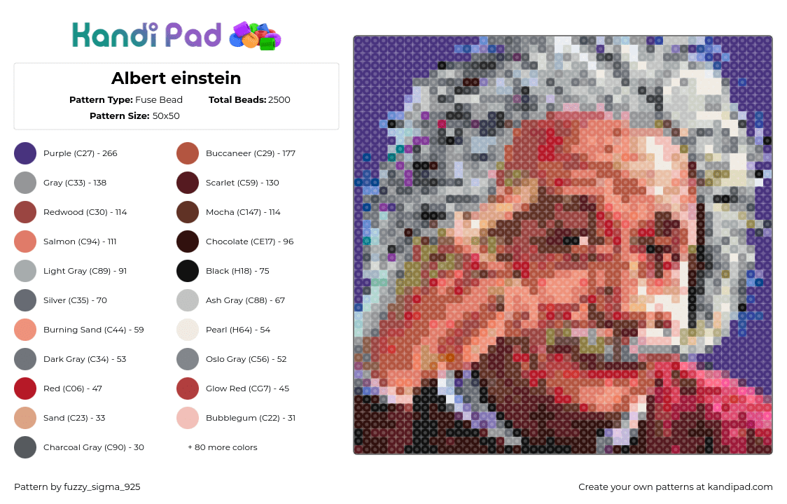 Albert einstein - Fuse Bead Pattern by fuzzy_sigma_925 on Kandi Pad - albert einstein,portrait,panel,math,science,pink,gray,purple