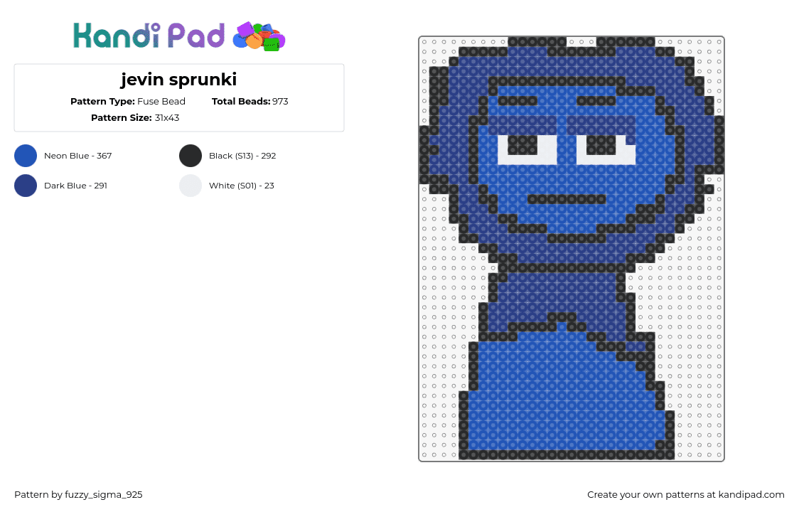 jevin sprunki - Fuse Bead Pattern by fuzzy_sigma_925 on Kandi Pad - jevin,sprunki,incredibox,character,video game,blue