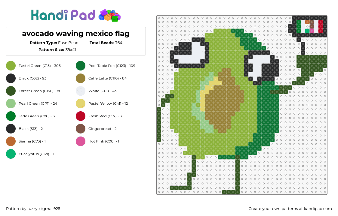 avocado waving mexico flag - Fuse Bead Pattern by fuzzy_sigma_925 on Kandi Pad - avocado,mexico,silly,character,green