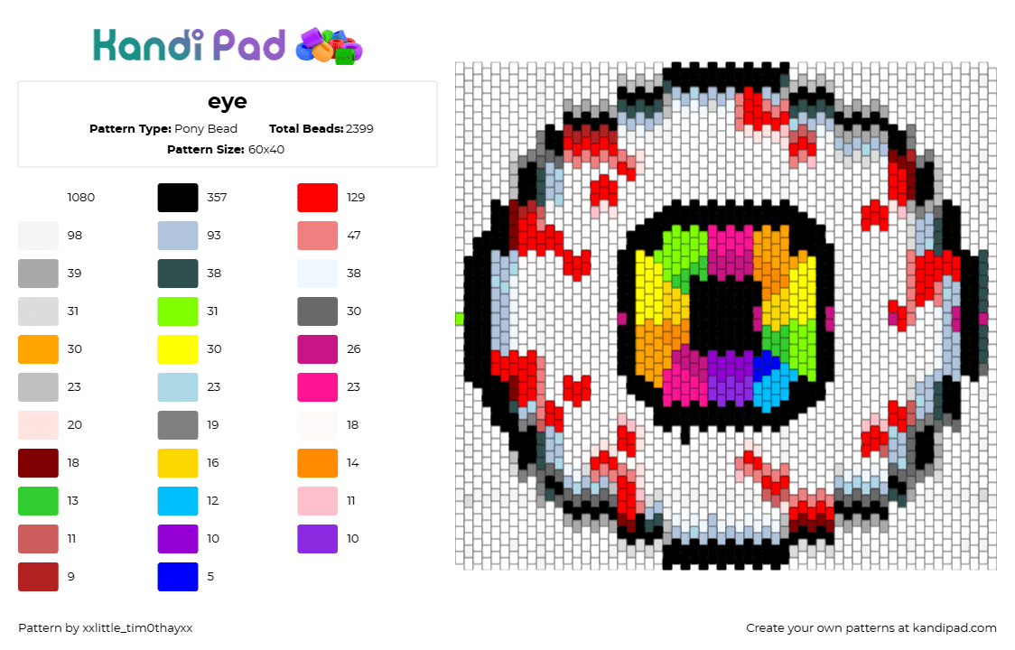 eye - Pony Bead Pattern by xxlittle_tim0thayxx on Kandi Pad - white,gray,red,colorful