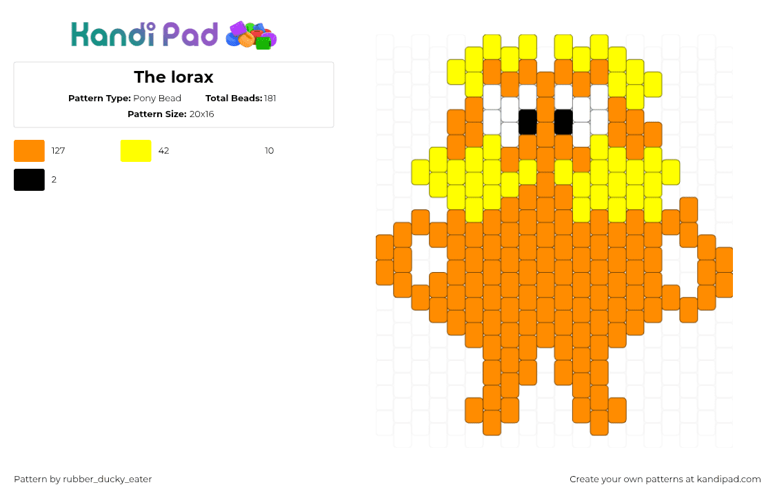 The lorax - Pony Bead Pattern by rubber_ducky_eater on Kandi Pad - lorax,dr seuss,character,story,charm,orange,yellow