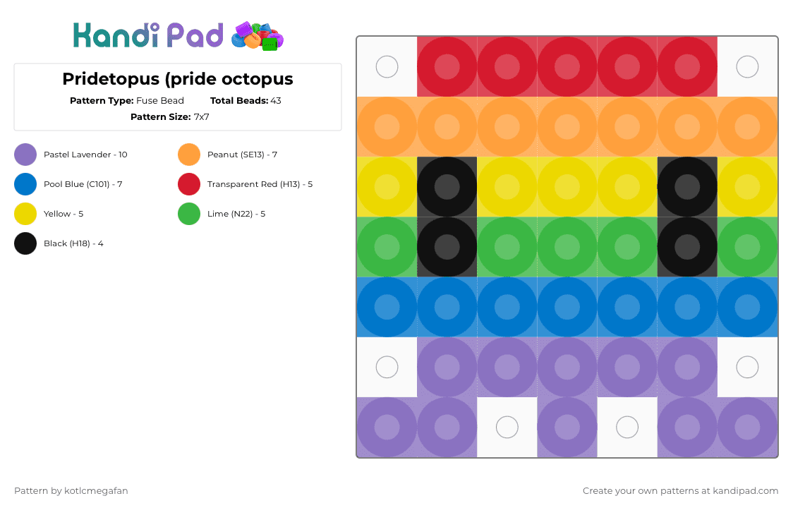 Pridetopus (pride octopus - Fuse Bead Pattern by ur_local_adhd_weird_gay_kid on Kandi Pad - blue,pride,rainbow,cute,lgbtq