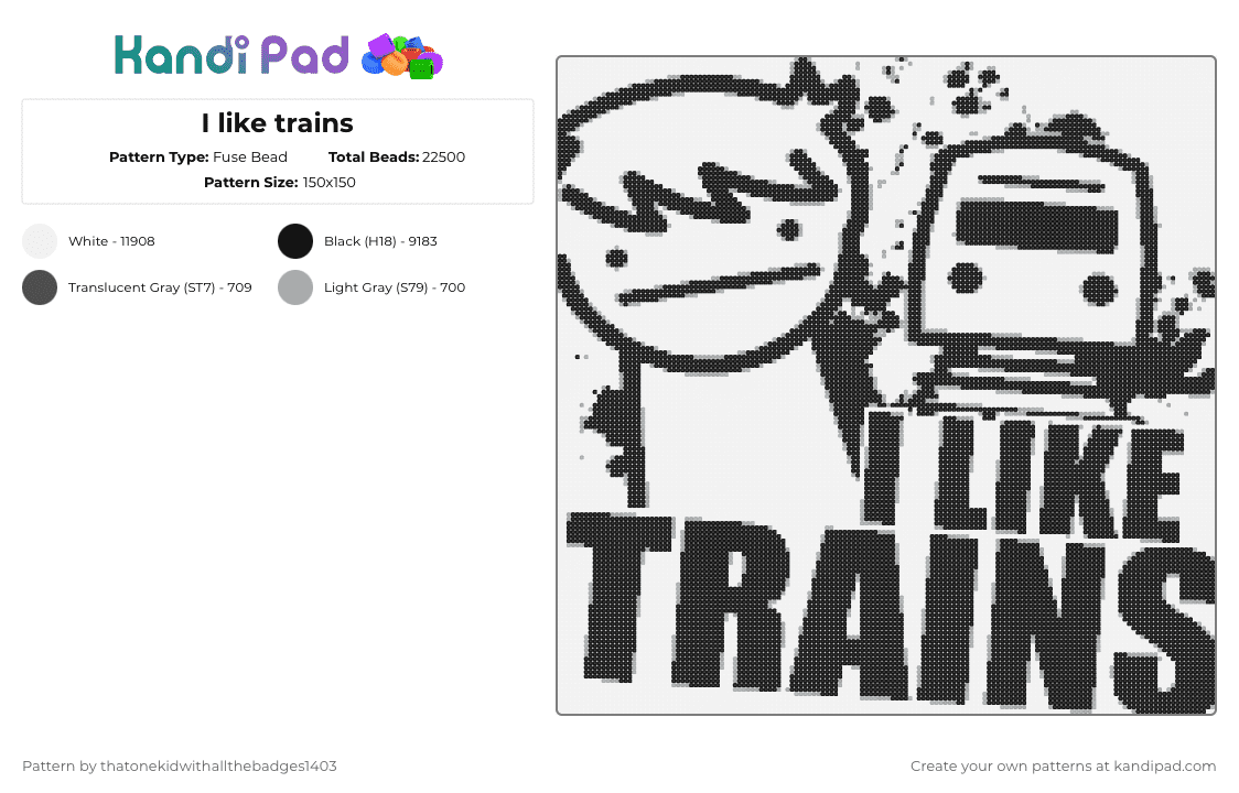 I like trains - Fuse Bead Pattern by ur_local_adhd_weird_gay_kid on Kandi Pad - white,asdf