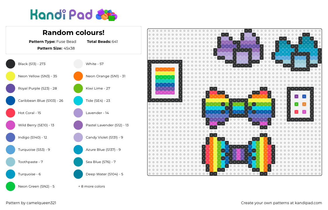 Random colours! - Fuse Bead Pattern by camelqueen321 on Kandi Pad - bowtie,bow,clothing,colorful,stripes,charms,purple,teal