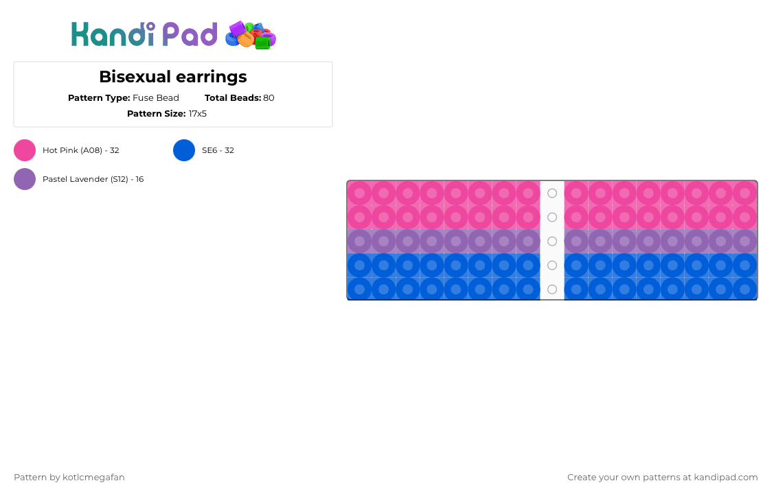 Bisexual earrings - Fuse Bead Pattern by ur_local_adhd_weird_gay_kid on Kandi Pad - pink,blue,pride,bisexual