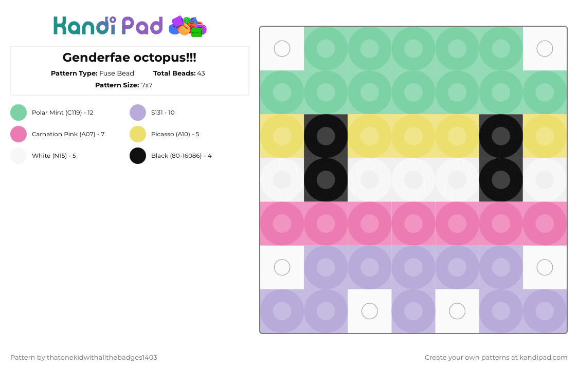 Genderfae octopus!!! - Fuse Bead Pattern by ur_local_adhd_weird_gay_kid on Kandi Pad - teal,pink,pride,genderfae,queer,lgbtqia,love is love,octopus
