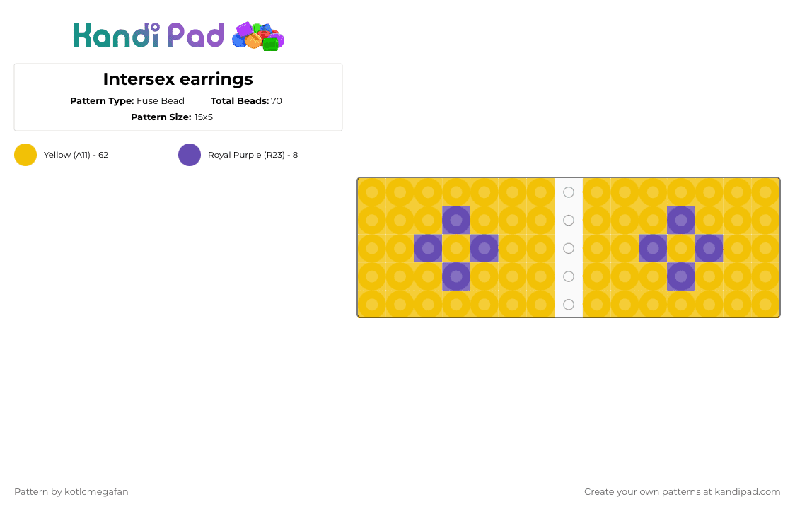 Intersex earrings - Fuse Bead Pattern by ur_local_adhd_weird_gay_kid on Kandi Pad - yellow