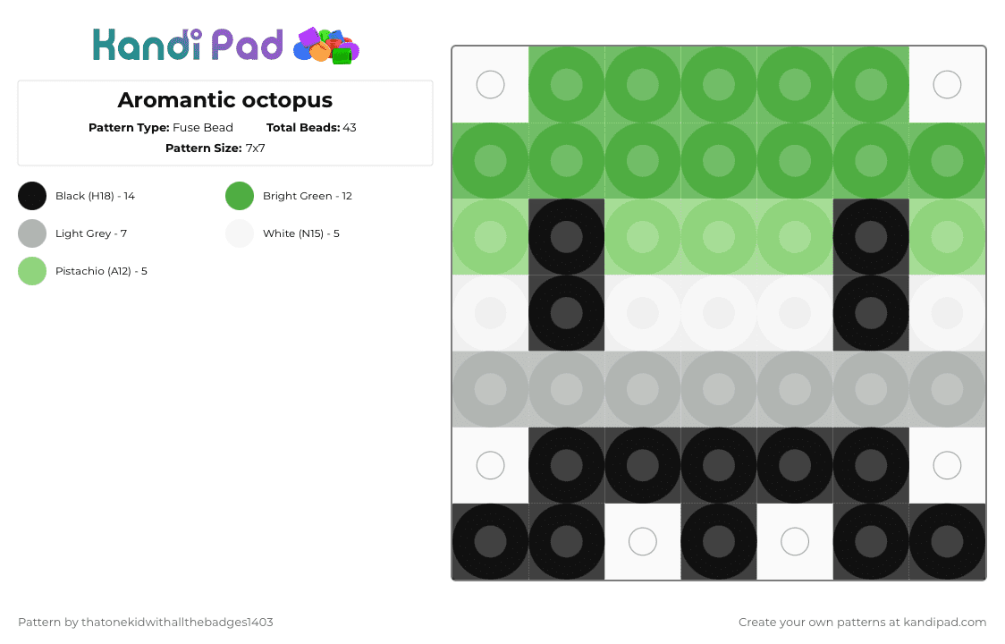 Aromantic octopus - Fuse Bead Pattern by ur_local_adhd_weird_gay_kid on Kandi Pad - beige,green,aromatic,lgbtqia,octopus,queer,pride,love is love