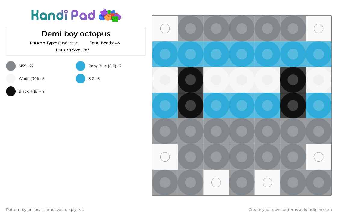 Demi boy octopus - Fuse Bead Pattern by ur_local_adhd_weird_gay_kid on Kandi Pad - gray,light blue