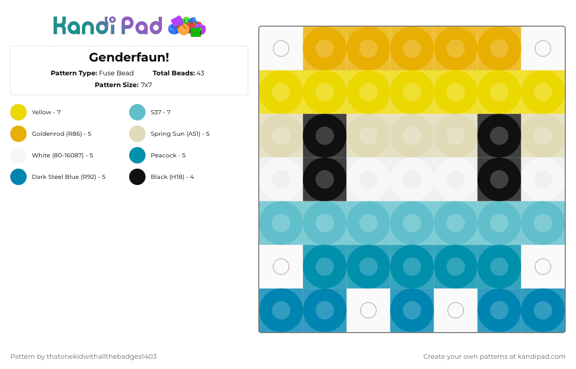 Genderfaun! - Fuse Bead Pattern by ur_local_adhd_weird_gay_kid on Kandi Pad - yellow,teal