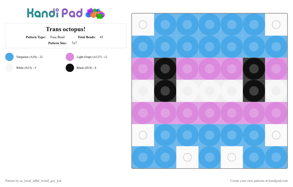 Trans octopus! - Fuse Bead Pattern by ur_local_adhd_weird_gay_kid on Kandi Pad - light blue,pink