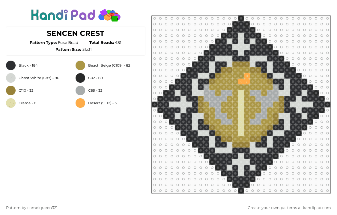 KOTLC SENCEN CREST - Fuse Bead Pattern by ur_local_adhd_weird_gay_kid on Kandi Pad - black,gold