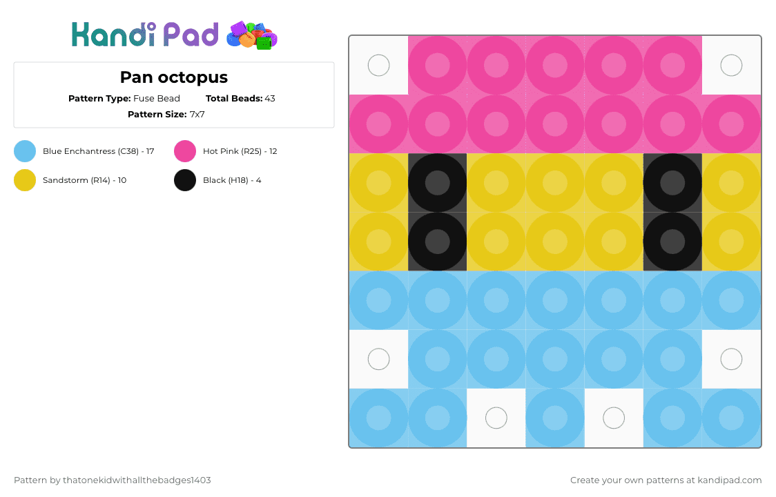 Pan octopus - Fuse Bead Pattern by ur_local_adhd_weird_gay_kid on Kandi Pad - light blue,pan,lgbtqia,queer,pride