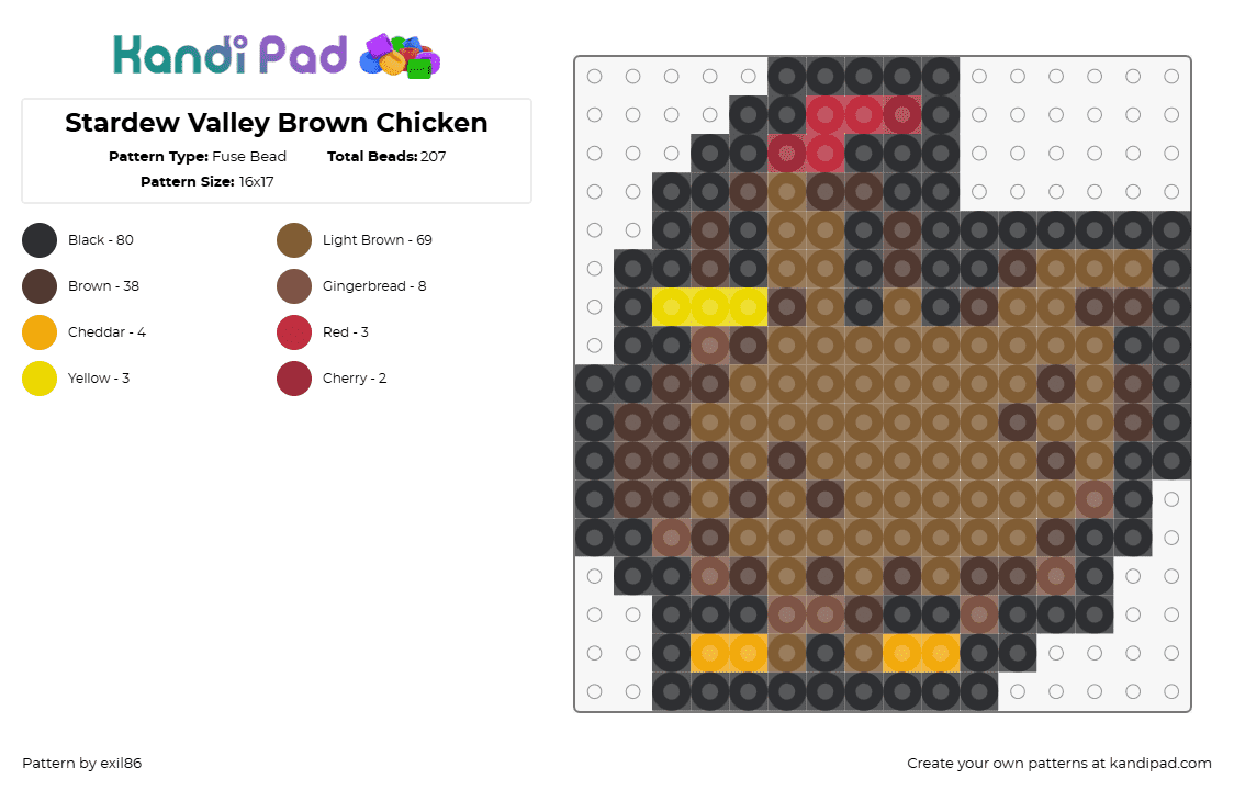 Stardew Valley Brown Chicken - Fuse Bead Pattern by exil86 on Kandi Pad - chicken,stardew valley,bird,animal,video game,brown