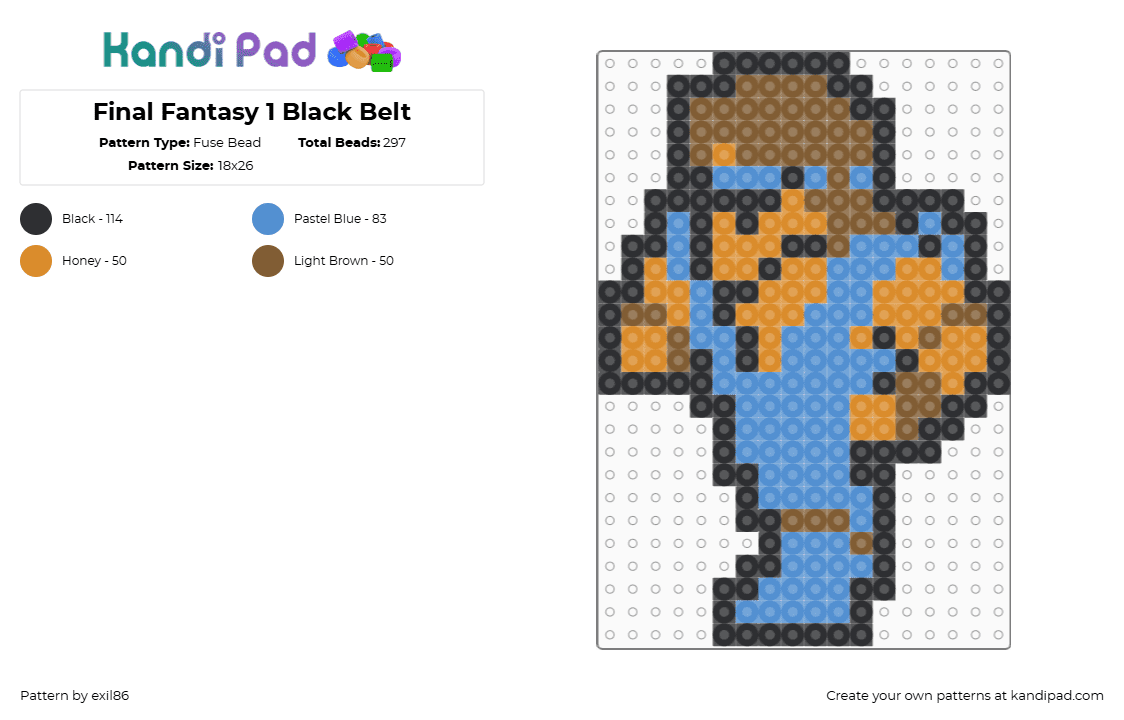 Final Fantasy 1 Black Belt - Fuse Bead Pattern by exil86 on Kandi Pad - black belt,final fantasy,karate,video game,character,tan,blue