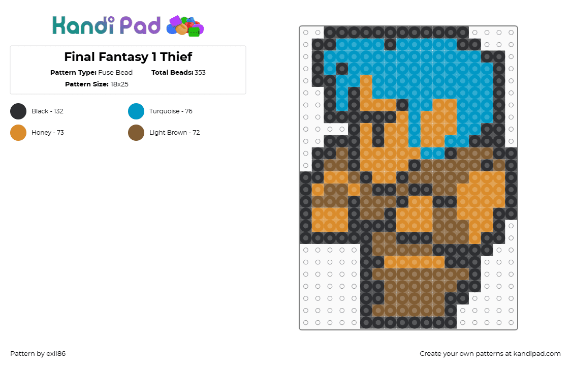 Final Fantasy 1 Thief - Fuse Bead Pattern by exil86 on Kandi Pad - thief,final fantasy,character,video game,nostalgia,charm,retro,tan,light blue