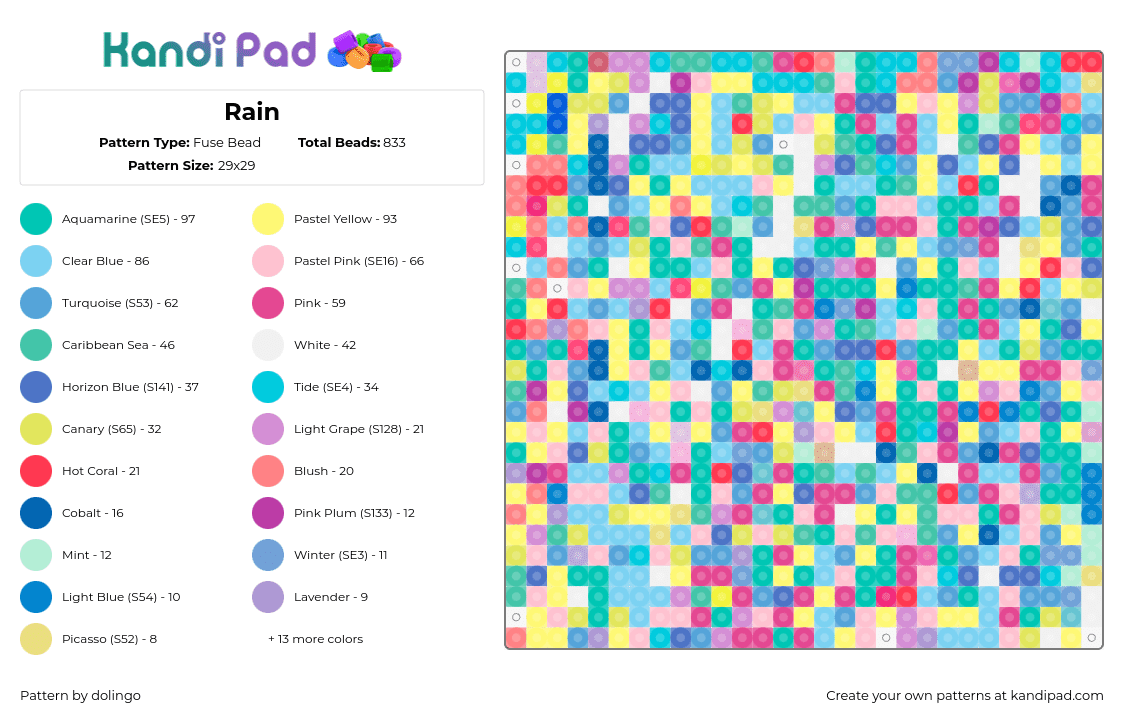 Rain - Fuse Bead Pattern by dolingo on Kandi Pad - random,confetti,colorful,panel,teal,pink