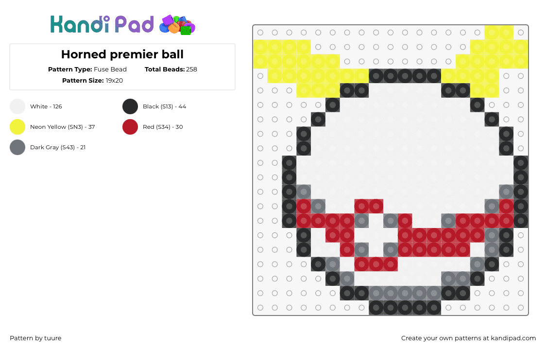 Horned premier ball - Fuse Bead Pattern by tuure on Kandi Pad - premier ball,pokeball,pokemon,gaming,white