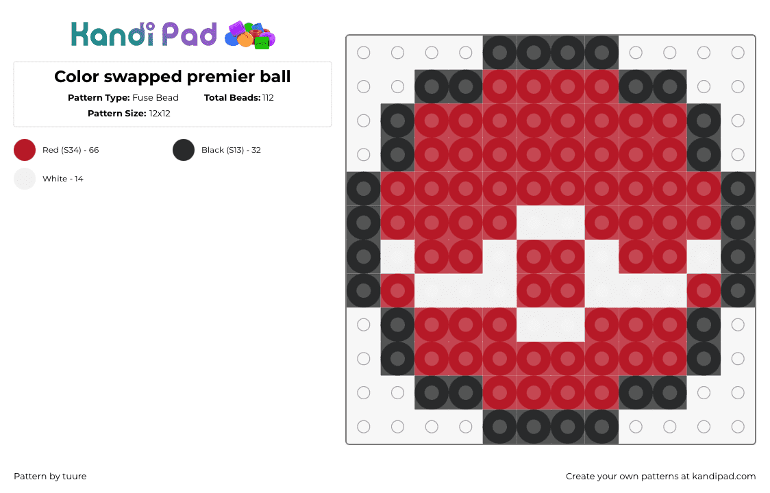 Color swapped premier ball - Fuse Bead Pattern by tuure on Kandi Pad - premier ball,pokeball,pokemon,gaming,white,red