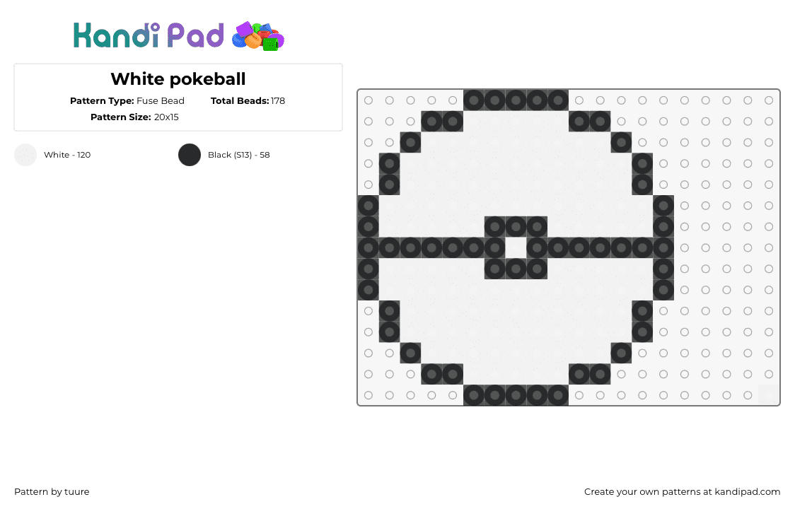 White pokeball - Fuse Bead Pattern by tuure on Kandi Pad - pokeball,pokemon,gaming,simple,template,white