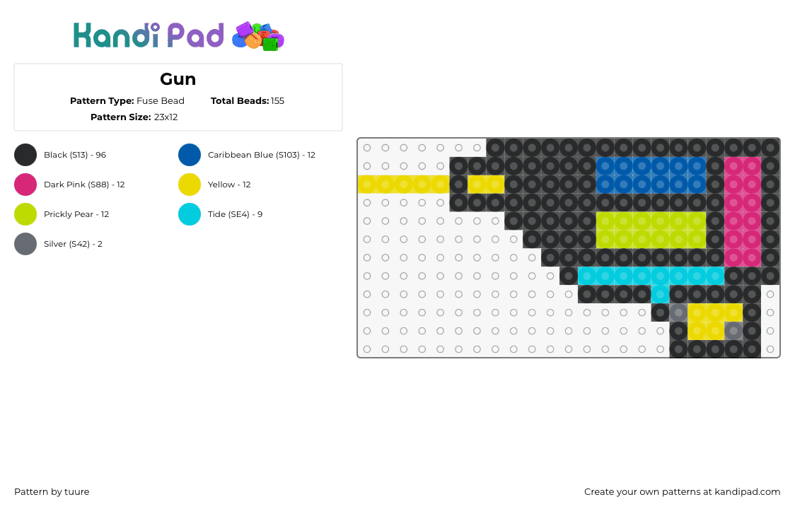 Gun - Fuse Bead Pattern by tuure on Kandi Pad - raygun,laser,scifi,weapon,colorful,geometric,black,yellow