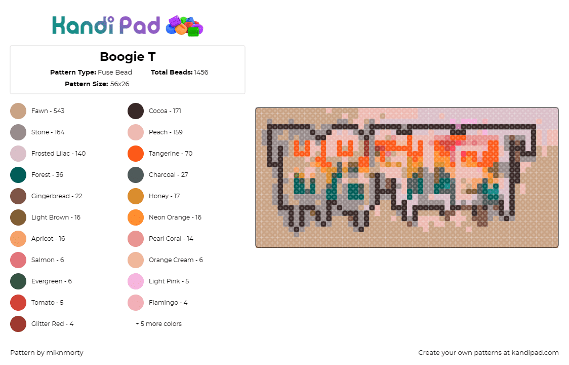 Boogie T - Fuse Bead Pattern by miknmorty on Kandi Pad - boogie t,dj,edm,music,logo,text,beige