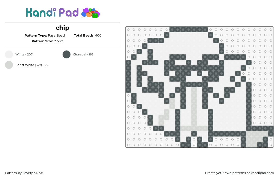 chip - Fuse Bead Pattern by ilovefpe4live on Kandi Pad - chip,little fish,character,white,gray