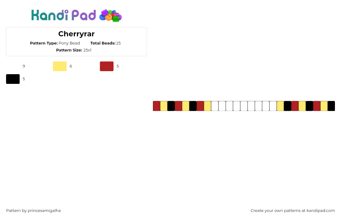 Cherryrar - Pony Bead Pattern by princesamigalha on Kandi Pad - cherryrar,streamer,youtube,minecraft,single,bracelet,red,yellow,white