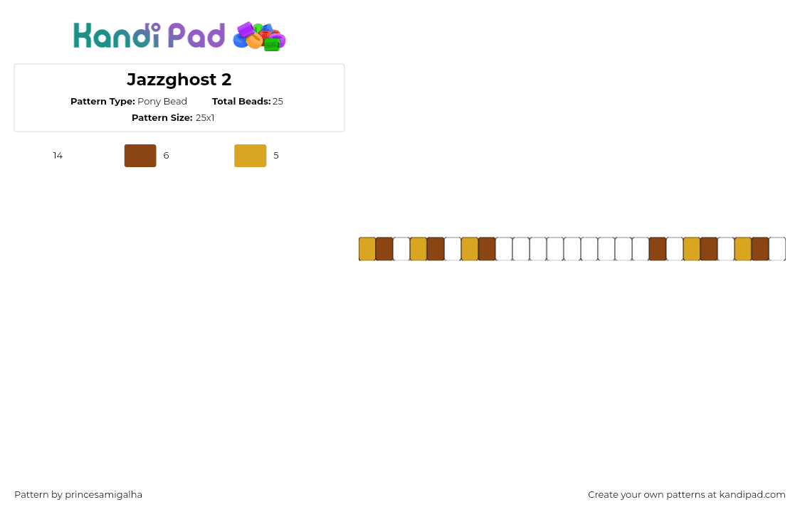 Jazzghost 2 - Pony Bead Pattern by princesamigalha on Kandi Pad - jazzghost,streamer,youtube,minecraft,single,bracelet,tan,white