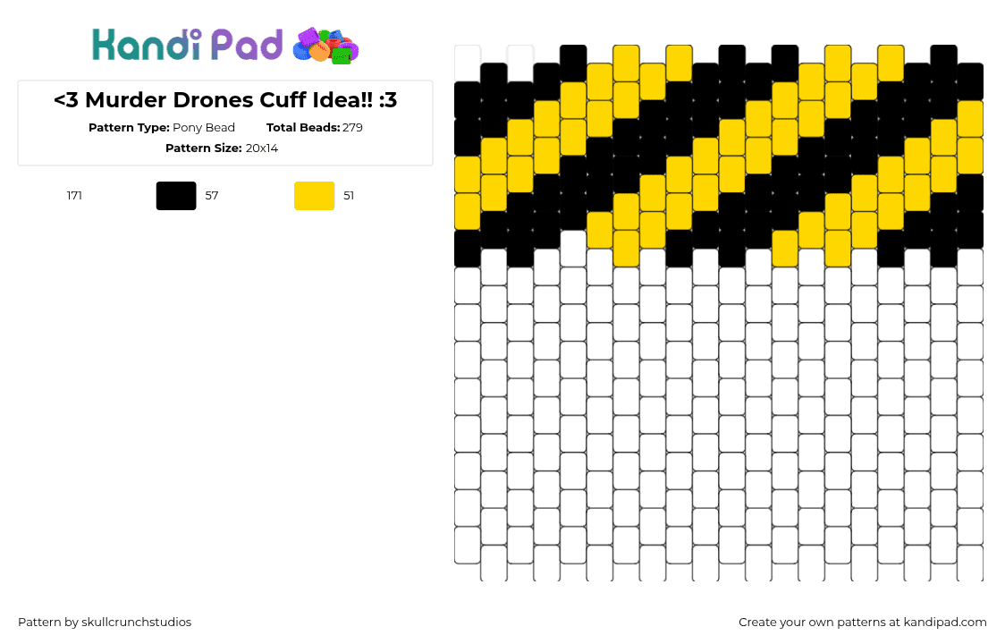  - Pony Bead Pattern by skullcrunchstudios on Kandi Pad - caution,yield,diagonal,stripes,yellow,black,white