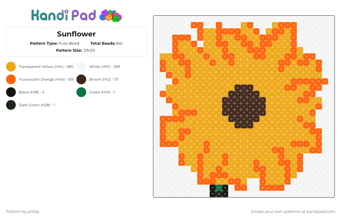 Sunflower Fuse Bead Pattern - Kandi Pad | Kandi Patterns, Fuse Bead ...