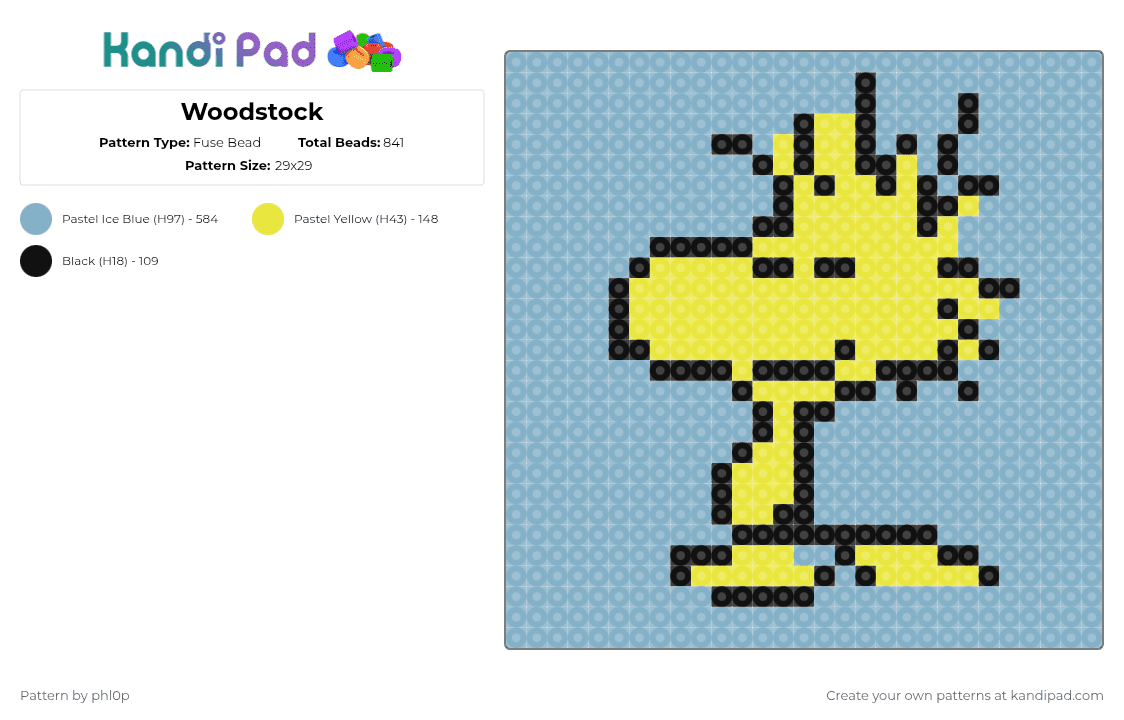 Woodstock - Fuse Bead Pattern by phl0p on Kandi Pad - light blue
