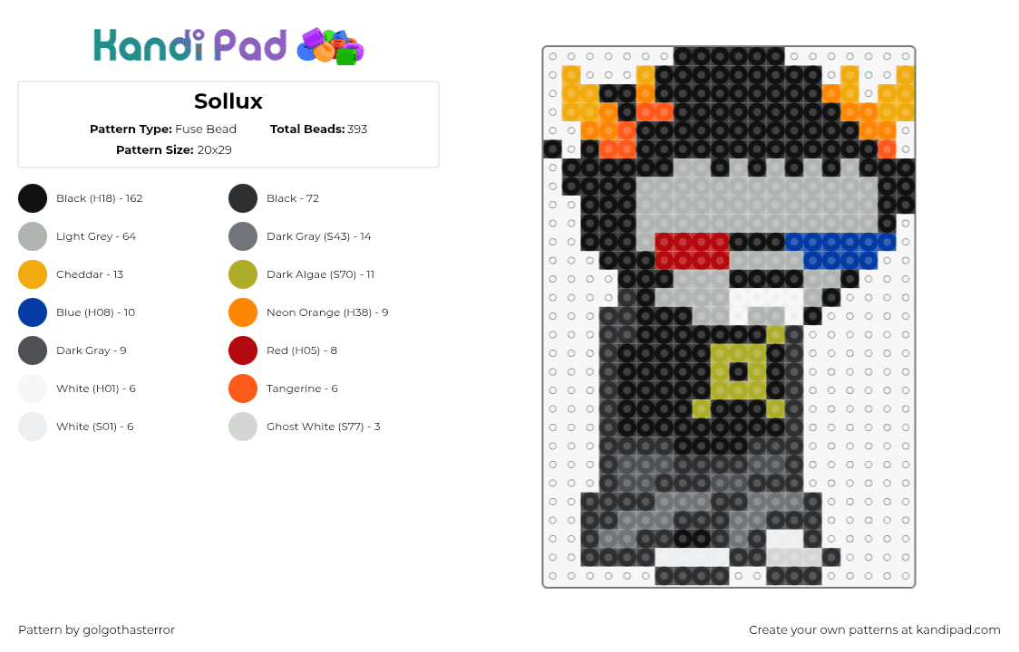 Sollux - Fuse Bead Pattern by golgothasterror on Kandi Pad - sollux captor,ms paint adventures,character,animation,black,gray