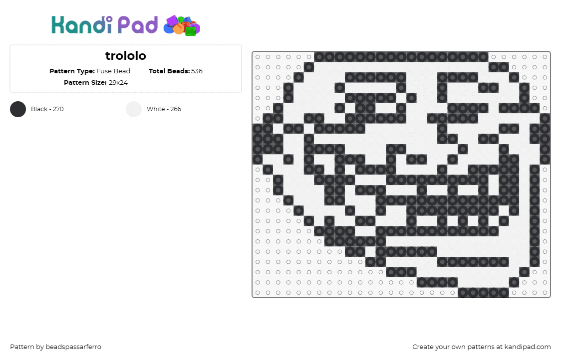 trololo - Fuse Bead Pattern by beadspassarferro on Kandi Pad - troll,meme,face,white,black