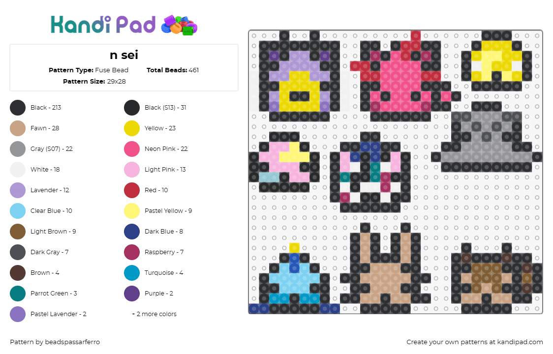 n sei - Fuse Bead Pattern by beadspassarferro on Kandi Pad - n sei mesmo,charms,simple,colorful,pink,purple,gray