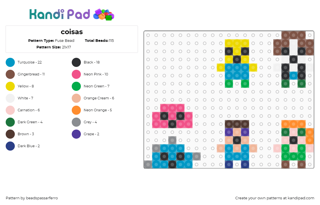 coisas - Fuse Bead Pattern by beadspassarferro on Kandi Pad - random,simple,characters,colorful