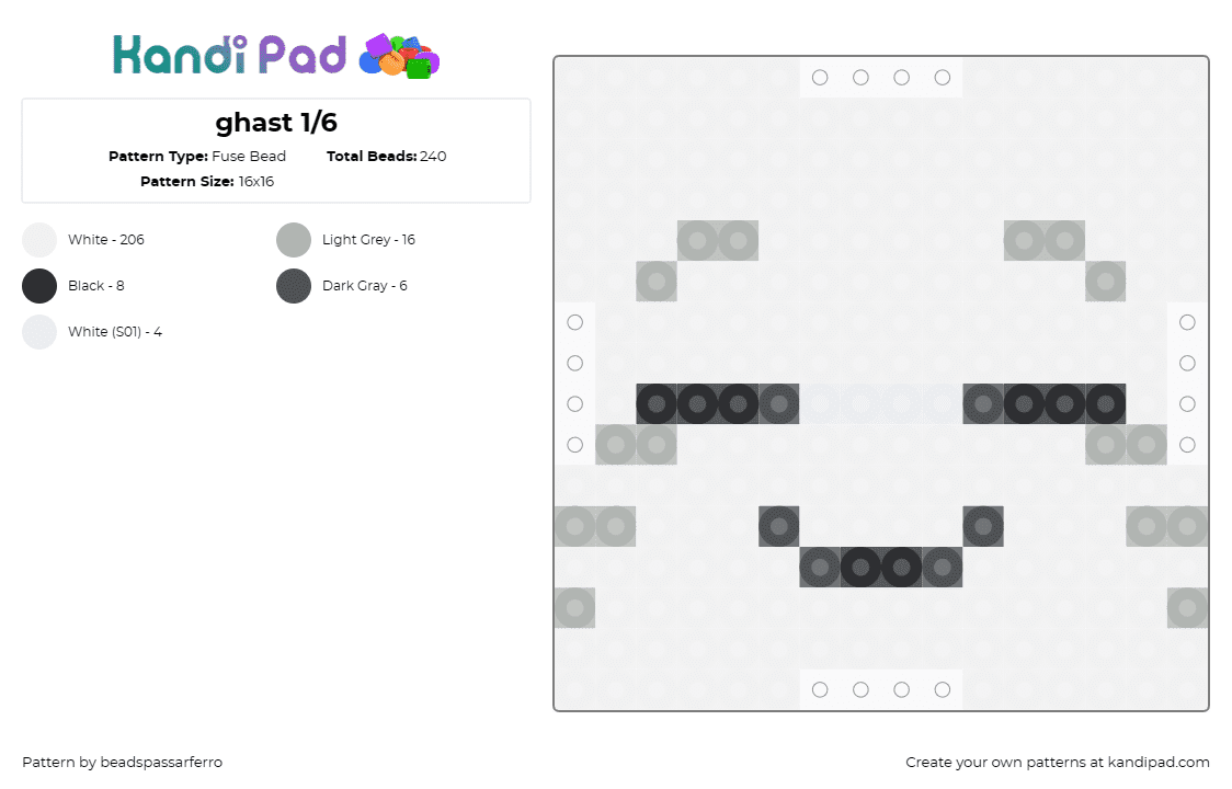 ghast 1/6 - Fuse Bead Pattern by beadspassarferro on Kandi Pad - beige, gray, white