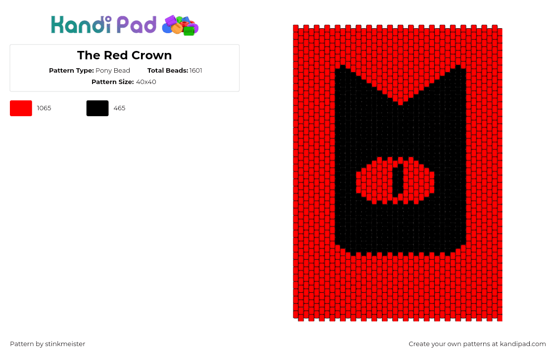 The Red Crown - Pony Bead Pattern by stinkmeister on Kandi Pad - cotl,cult of the lamb,crown,video game,panel,red,black