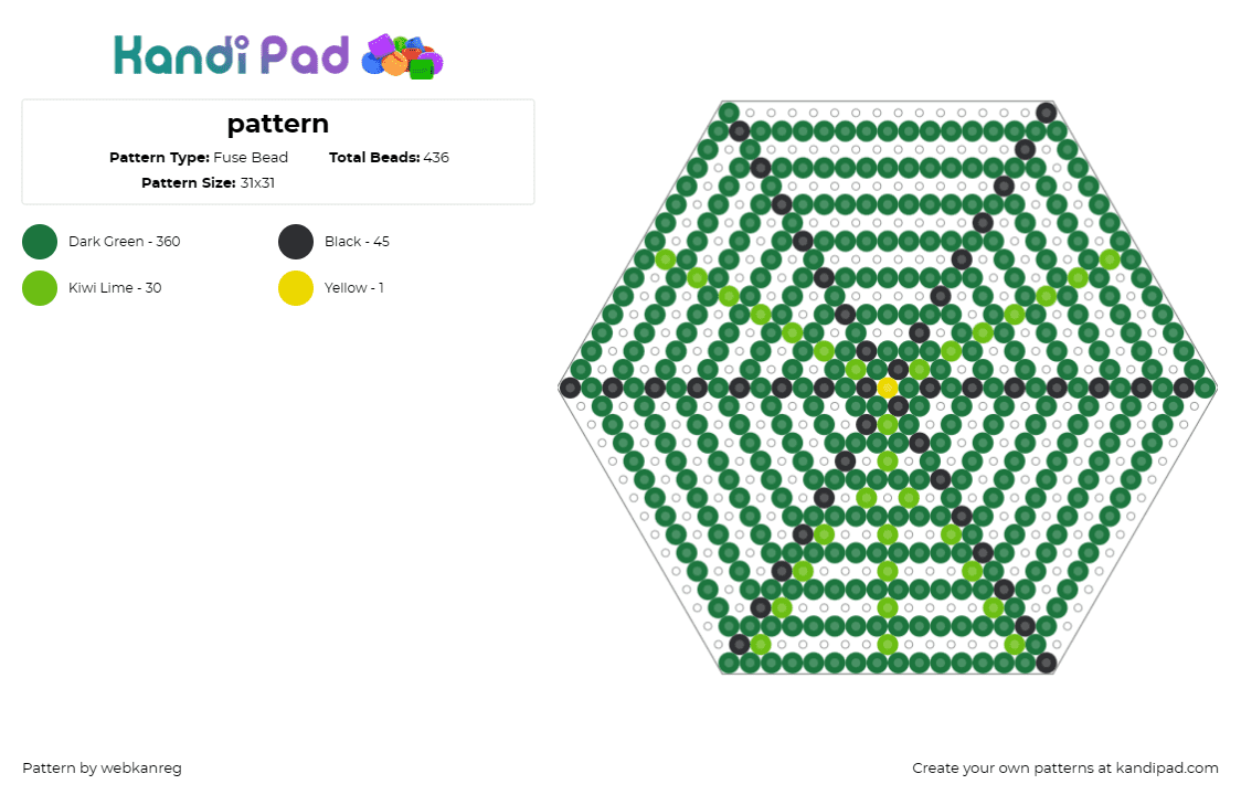 pattern - Fuse Bead Pattern by webkanreg on Kandi Pad - web,hexagon,geometric,green