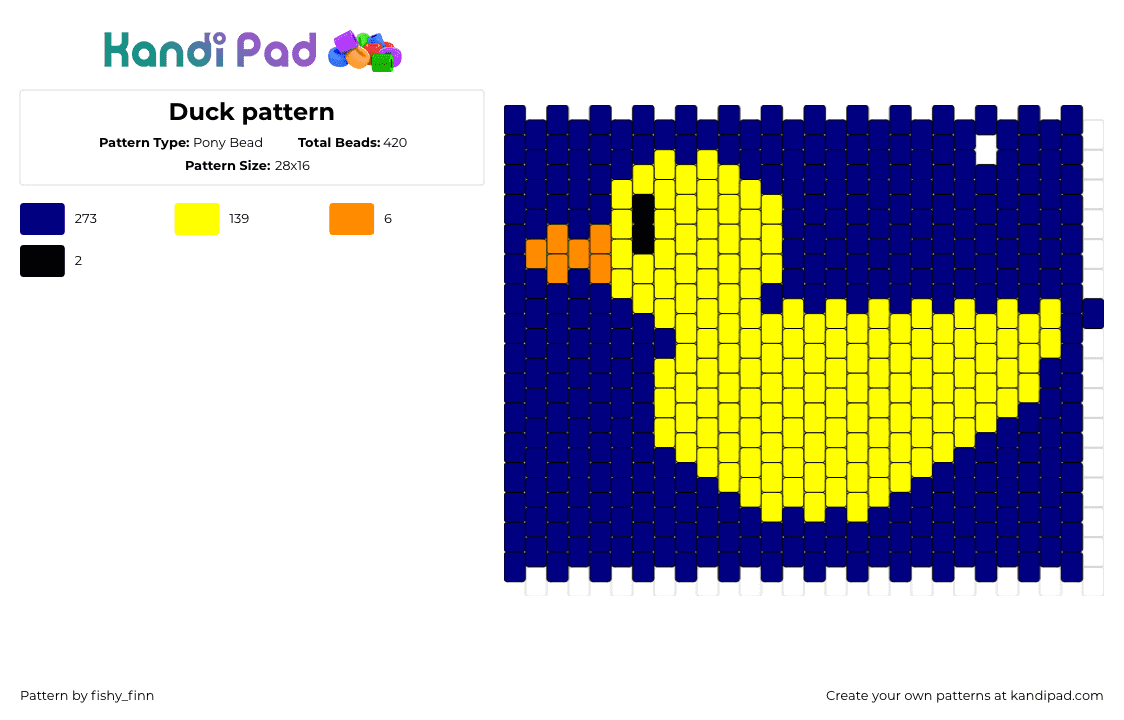 Duck pattern - Pony Bead Pattern by fishy_finn on Kandi Pad - duck,water,bird,animal,yellow,blue